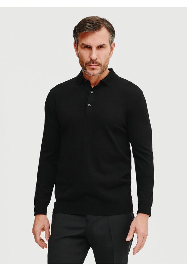 Pako Lorente - PAKO LORENTE – Sweter polo w kolorze czarnym. Okazja: na co dzień. Typ kołnierza: polo. Kolor: niebieski, czarny. Materiał: poliester, wiskoza. Sezon: wiosna. Styl: casual