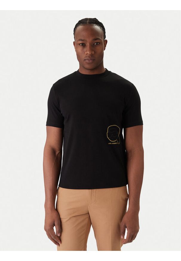 Karl Lagerfeld - KARL LAGERFELD T-Shirt 755035 561235 Czarny Regular Fit. Typ kołnierza: dekolt w karo. Kolor: czarny. Materiał: bawełna
