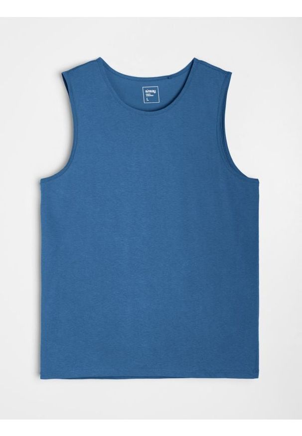 Sinsay - Bawełniany tank top basic - niebieski. Kolor: niebieski. Materiał: bawełna