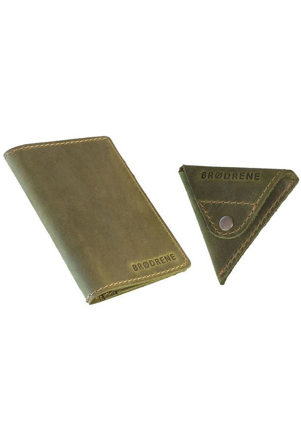 Skórzany zestaw portfel i bilonówka BRODRENE SW07 + CW01 zielony. Kolor: zielony. Materiał: skóra