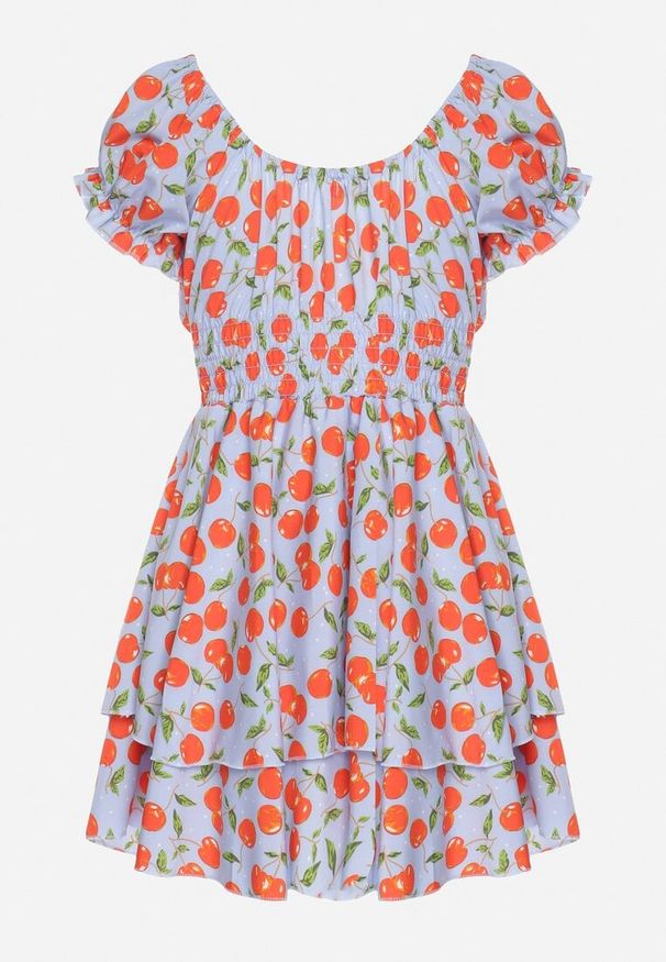 Born2be - Niebieska Rozkloszowana Sukienka z Bawełną z Motywem Wiśni Lunadessa. Okazja: na co dzień, na imprezę. Kolor: niebieski. Materiał: bawełna. Sezon: lato. Typ sukienki: proste. Styl: klasyczny, casual, elegancki