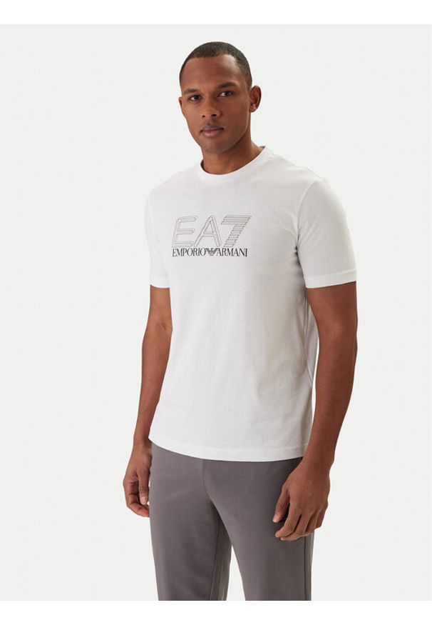 EA7 Emporio Armani T-Shirt 7M001307 AF10375 Biały Regular Fit. Kolor: biały. Materiał: bawełna
