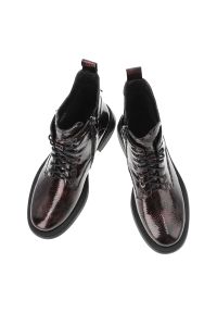 Bordowe Botki S.Barski Wygodne Buty Damskie. Okazja: na co dzień. Zapięcie: sznurówki. Kolor: czerwony. Materiał: lakier, skóra. Sezon: zima, jesień. Styl: casual, klasyczny #5