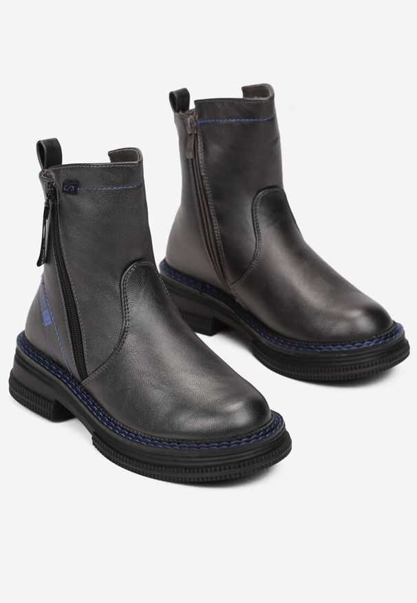 Born2be - Szare Metaliczne Botki z Suwakiem Margind. Wysokość cholewki: za kostkę. Zapięcie: zamek. Kolor: szary. Materiał: futro. Szerokość cholewki: normalna