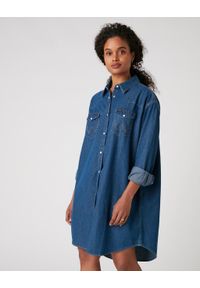 Wrangler - WRANGLER DENIM WESTERN DRESS MID DAMSKA SUKIENKA INDIGO W9P6LWX8E 112132457. Materiał: denim