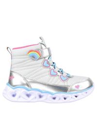 skechers - Buty do chodzenia dla dzieci Skechers Heart Lights. Wysokość cholewki: za kostkę. Zapięcie: rzepy. Kolor: wielokolorowy, szary. Materiał: materiał. Szerokość cholewki: normalna. Sport: turystyka piesza