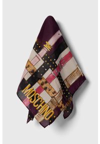 MOSCHINO - Moschino apaszka jedwabna kolor fioletowy wzorzysta. Kolor: fioletowy. Materiał: jedwab #1