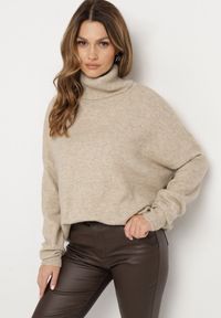 Born2be - Beżowy Golf z Wełną i Wiskozą o Prostym Kroju Elrinnis. Okazja: na co dzień. Typ kołnierza: golf. Kolor: beżowy. Materiał: wiskoza, wełna. Długość rękawa: długi rękaw. Długość: długie. Styl: casual, elegancki #4