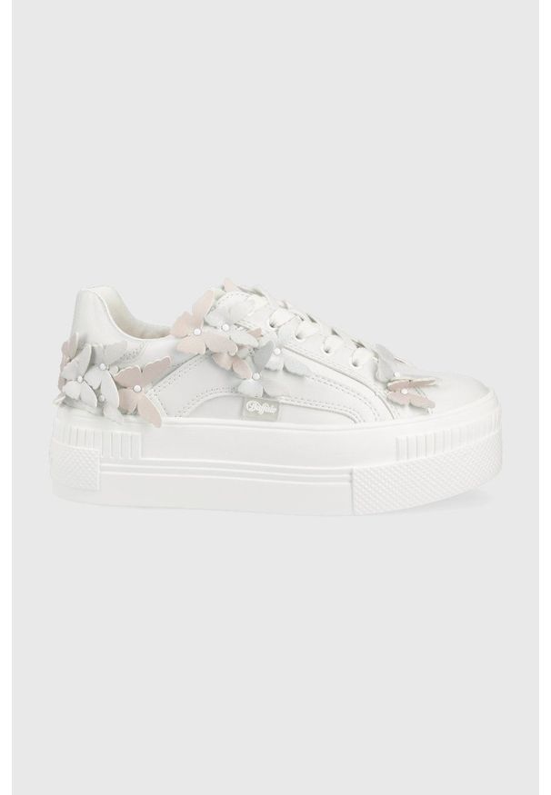 Buffalo sneakersy kolor biały. Nosek buta: okrągły. Zapięcie: sznurówki. Kolor: biały. Materiał: guma. Obcas: na platformie
