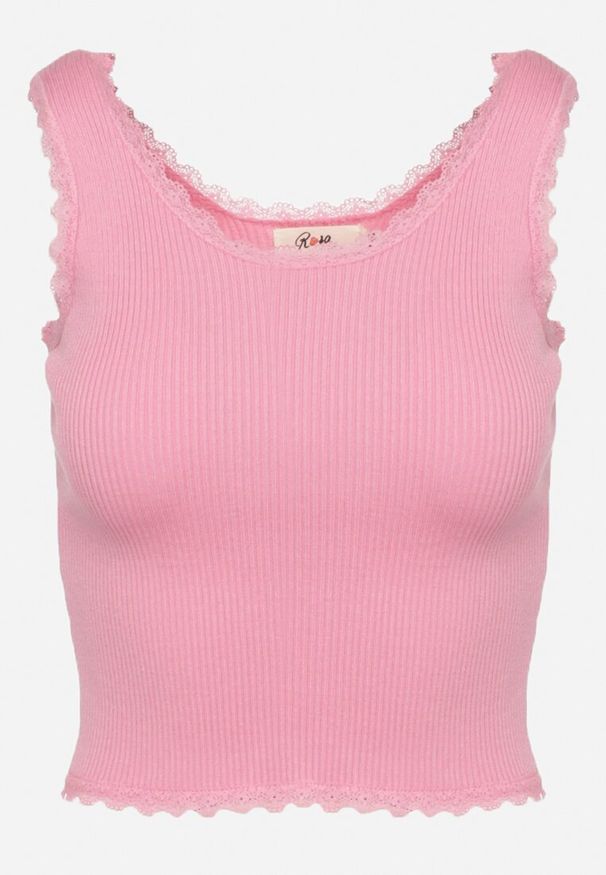 Born2be - Różowy Tank Top z Ozdobną Lamówką z Koronki Aritvea. Okazja: na co dzień. Kolor: różowy. Materiał: koronka. Wzór: koronka. Sezon: wiosna, lato. Styl: klasyczny, casual
