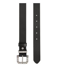 Kazar - Skórzany wąski pasek z ozdobną klamrą z kamieniami. Kolor: czarny. Materiał: skóra. Wzór: aplikacja #2