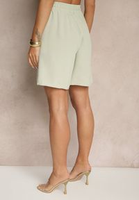 Renee - Jasnozielone Szorty Dresowe z Bawełną High Waist Ozdobione Sznurkiem Talanisse. Okazja: na co dzień, na spacer. Stan: podwyższony. Kolor: zielony. Materiał: dresówka, bawełna. Wzór: aplikacja. Styl: klasyczny, elegancki, casual