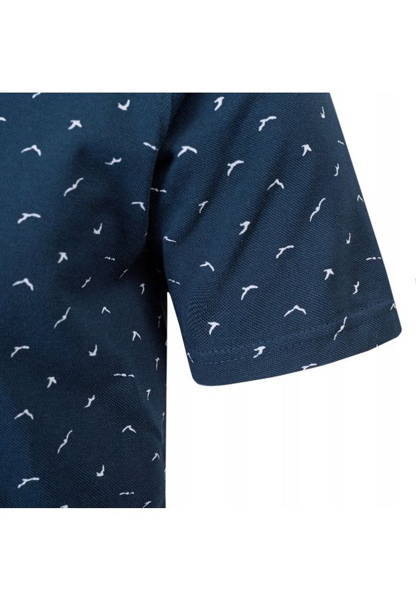 Męski T-Shirt, Dekolt z Guzikami - Pako Jeans - Granatowy, Drobny Wzór. Okazja: na co dzień. Kolor: niebieski. Materiał: bawełna. Styl: casual