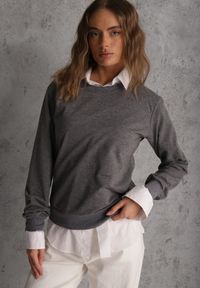 Renee - Ciemnoszara Casualowa Bluza z Bawełną Akko. Okazja: na co dzień. Kolor: szary. Materiał: bawełna. Styl: casual #1