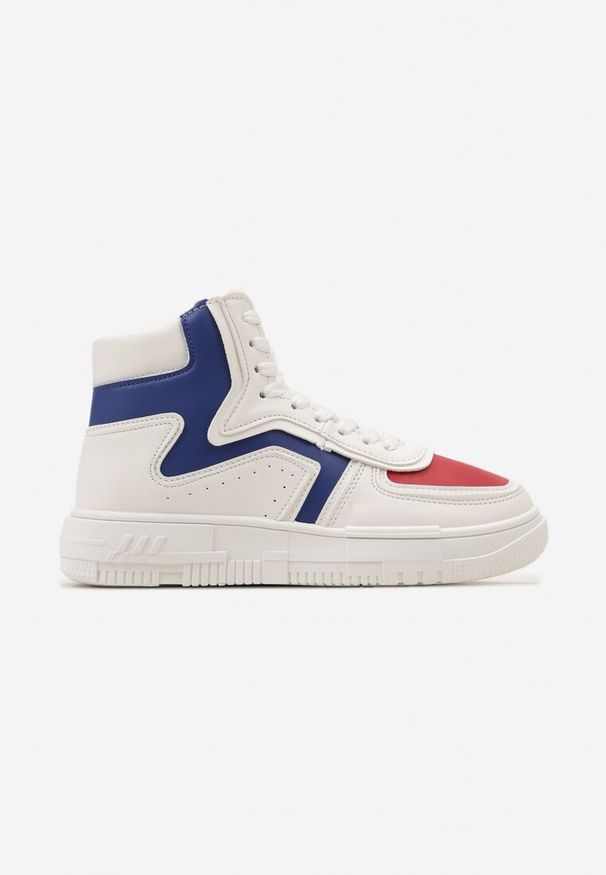 Renee - Biało-Niebieskie Sneakersy Sznurowane za Kostkę na Płaskiej Podeszwie Ascaride. Wysokość cholewki: za kostkę. Nosek buta: okrągły. Zapięcie: sznurówki. Kolor: biały. Materiał: materiał. Obcas: na płaskiej podeszwie. Wysokość obcasa: niski