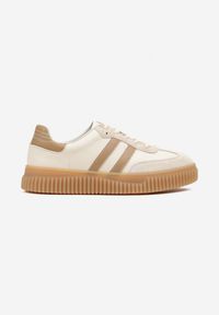 Born2be - Beżowo-Brązowe Skórzane Sneakersy Klasyczne Tenisówki z Zamszu Naturalnego Teniresela. Okazja: na co dzień. Kolor: beżowy. Materiał: zamsz, skóra #4