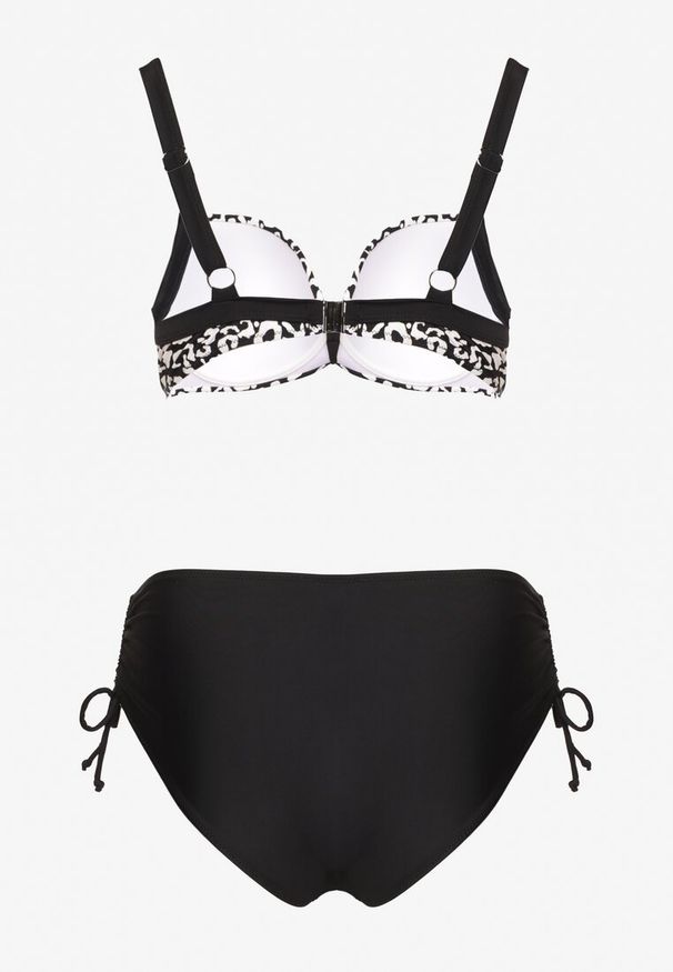 Born2be - Czarne Bikini w Panterkę Biustonosz i Majtki Figi ze Ściągaczem Linuria. Kolekcja: plus size. Kolor: czarny. Wzór: motyw zwierzęcy