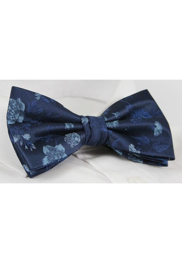 Chattier - Mucha z Białą Poszetką, Granatowo-Niebieska w Kwiatki, Elegancka, Męska -CHATTIER. Kolor: niebieski. Wzór: kwiaty. Styl: elegancki
