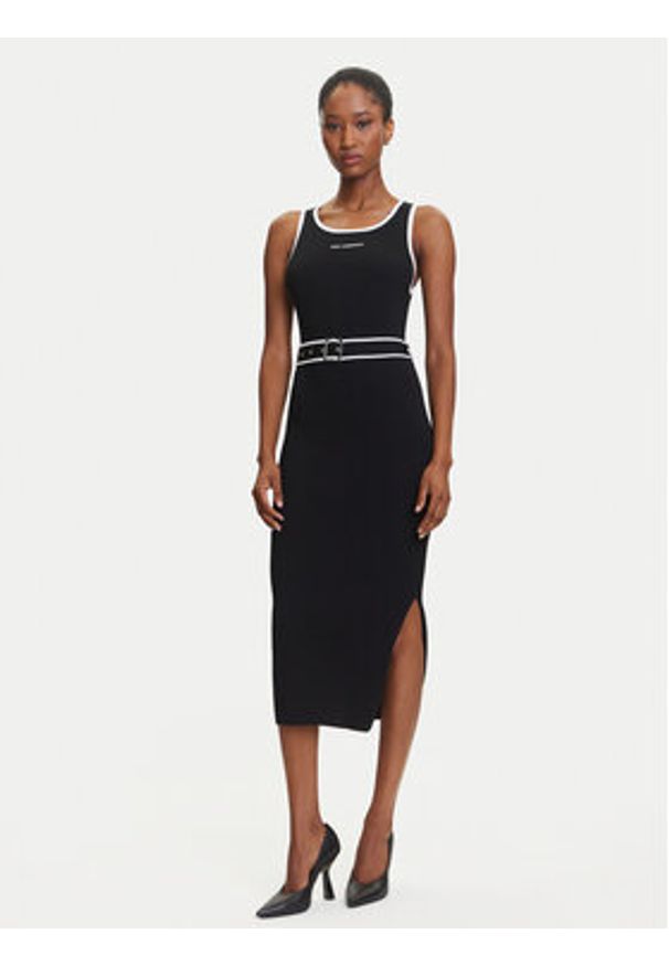 Karl Lagerfeld - KARL LAGERFELD Sukienka codzienna A3W13039 Czarny Slim Fit. Okazja: na co dzień. Typ kołnierza: dekolt w karo. Kolor: czarny. Materiał: syntetyk, wiskoza. Typ sukienki: proste. Styl: casual