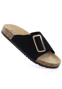 POTOCKI - Klapki damskie plażowe czarne Potocki GN17309. Okazja: na plażę. Kolor: czarny. Materiał: skóra ekologiczna. Sezon: lato. Obcas: na platformie #1