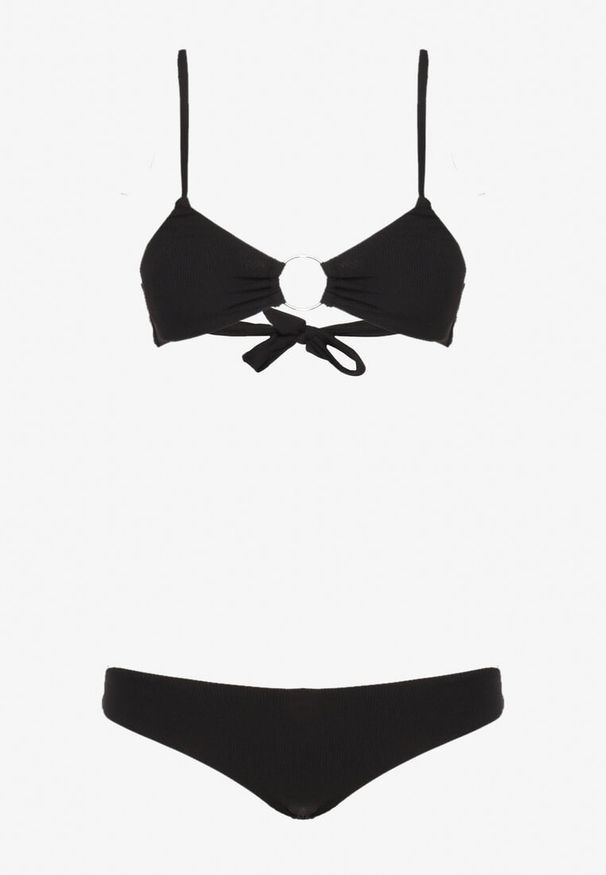 Renee - Czarne Bikini Ozdobione Okrągłą Klamrą Przy Biustonoszu Carisia. Kolor: czarny. Wzór: aplikacja