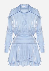 Born2be - Niebieska Sukienka z Wiskozy o Koszulowym Kroju z Falbankami Liova. Typ kołnierza: kołnierz z falbankami. Kolor: niebieski. Materiał: wiskoza. Typ sukienki: koszulowe #7