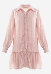 Born2be - Różowa Koszulowa Sukienka z Metaliczną Nitką Shenemi. Kolor: różowy. Materiał: tkanina, koronka. Typ sukienki: koszulowe. Długość: mini #4