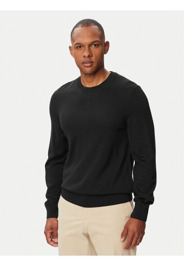 BOSS Sweter H-Leno 50565469 Czarny Regular Fit. Kolor: czarny. Materiał: wełna