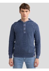 Big-Star - Sweter męski z kapturem granatowy Carlson 403. Typ kołnierza: kaptur. Kolor: niebieski. Materiał: bawełna, jeans, materiał. Wzór: ze splotem. Styl: elegancki, wizytowy, vintage #5