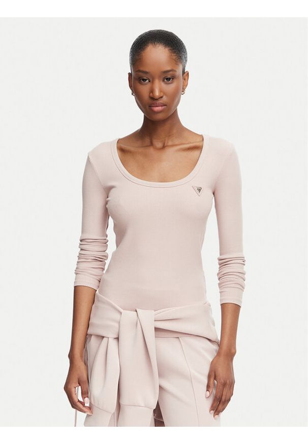 Guess Bluzka V4BP07 K8RT2 Różowy Slim Fit. Kolor: różowy. Materiał: wiskoza