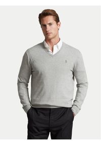 Polo Ralph Lauren Sweter 710670789002 Szary Slim Fit. Typ kołnierza: polo. Kolor: szary. Materiał: bawełna #1