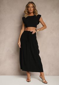 Renee - Czarna Spódnica z Wiskozą i Lnem High Waist o Rozkloszowanym Kroju Lumerellea. Stan: podwyższony. Kolor: czarny. Materiał: len, wiskoza. Sezon: lato