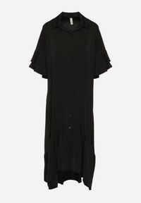 Born2be - Czarna Sukienka Koszulowa z Ozdobną Falbanką Daviravie. Okazja: na co dzień. Kolor: czarny. Typ sukienki: koszulowe. Styl: casual, elegancki, klasyczny #4