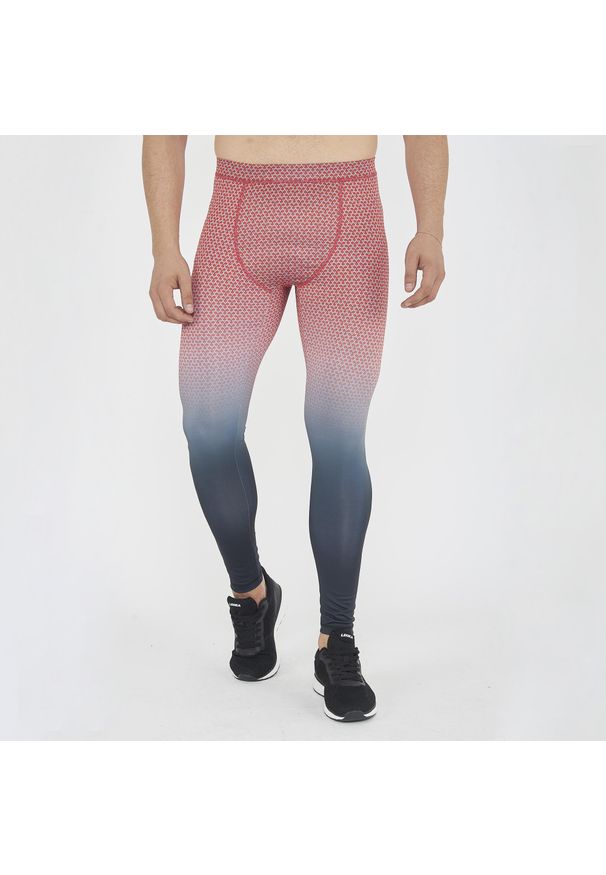 ELPLAYER - Legginsy treningowe PIRAMID męskie czerwono-czarne. Kolor: czerwony, wielokolorowy, czarny. Materiał: jersey. Wzór: nadruk. Sport: fitness