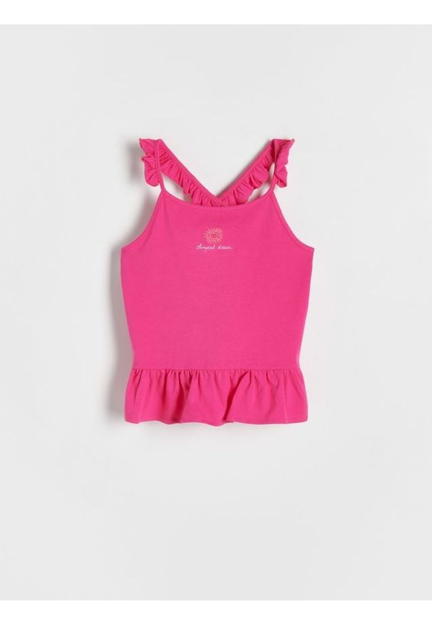 Reserved - Bluzka z falbanami - fuksja. Kolor: różowy. Materiał: bawełna, włókno