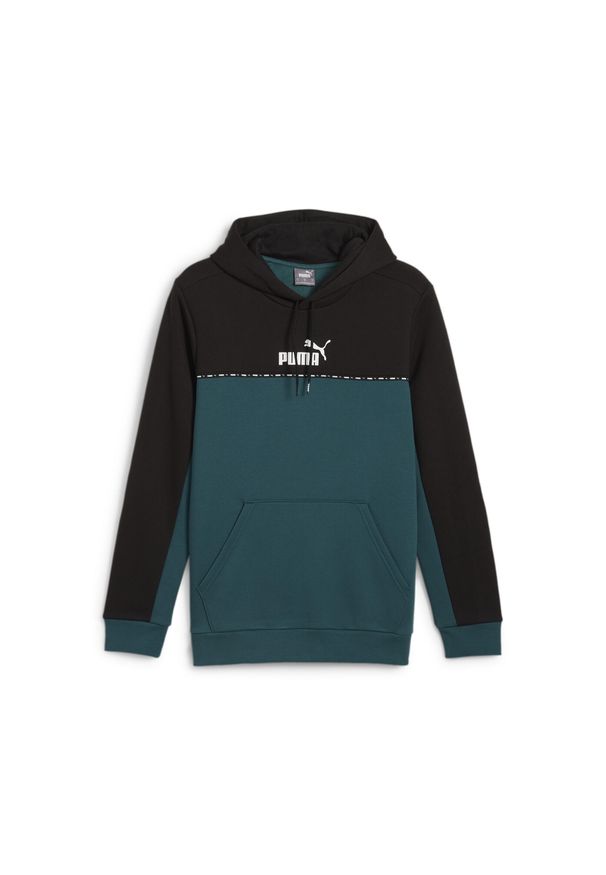 Puma - Męska bluza z kapturem Essentials Block Tape PUMA Cold Green. Typ kołnierza: kaptur. Kolor: zielony. Sport: fitness