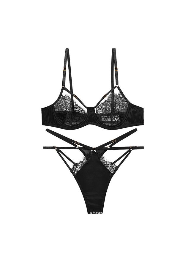 Intica - Komplet bielizny koronkowy z wycięciami na wieczór Suksoon. Kolor: czarny. Materiał: koronka