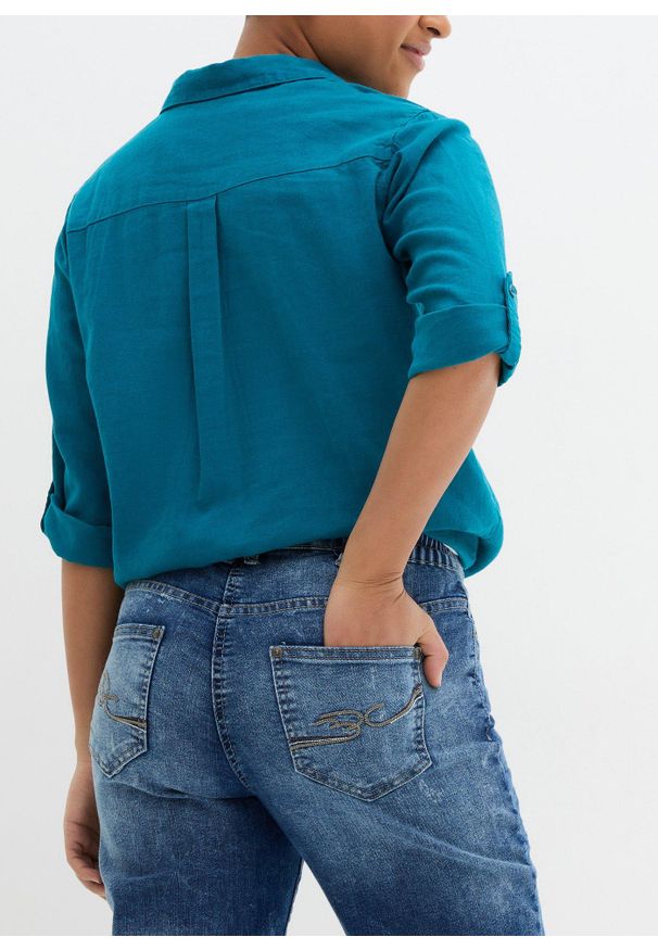 bonprix - Dżinsy Straight, mid waist, ze stretchem. Kolor: niebieski