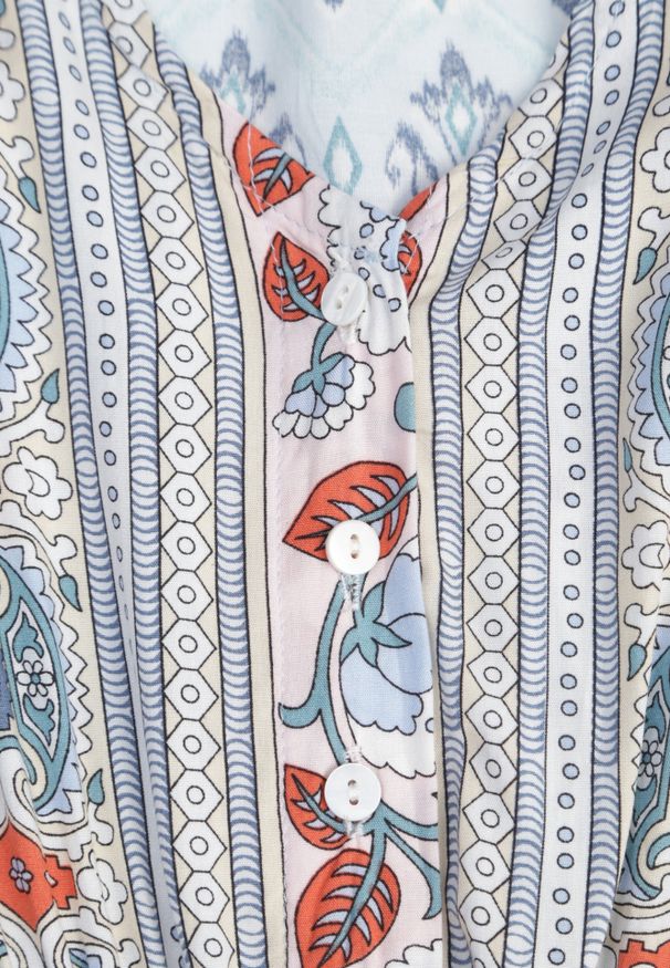 Renee - Jasnoniebieska Sukienka Maxi z Krótkim Rękawem i Gumką w Talii Emaya. Kolor: niebieski. Materiał: tkanina, wiskoza. Długość rękawa: krótki rękaw. Styl: boho. Długość: maxi