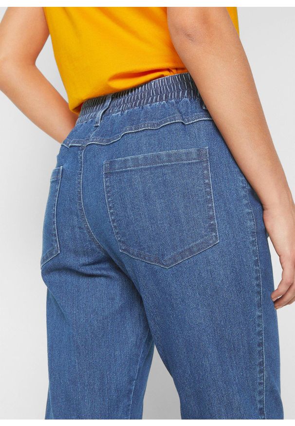 bonprix - Spodnie Straight, mid waist, z wygodnym paskiem (2 pary). Kolor: niebieski