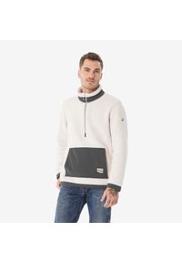 quechua - Polar turystyczny męski MH100. Typ kołnierza: kołnierzyk stójkowy. Kolor: szary, wielokolorowy, beżowy. Materiał: poliester, elastan, poliamid, materiał. Sezon: wiosna, jesień. Sport: turystyka piesza