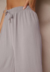 Renee - Szare Spodnie Kuloty z Bawełną High Waist Azetia. Okazja: na co dzień. Stan: podwyższony. Kolor: szary. Materiał: bawełna. Sezon: lato, wiosna. Styl: sportowy, elegancki, casual #3