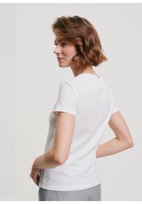 Ochnik - T-shirt damski kremowy z wilgą. Kolor: biały. Materiał: bawełna. Wzór: aplikacja #2