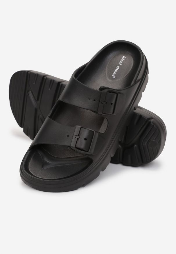 Renee - Czarne Klapki z Regulowanymi Paskami na Platformie Idama. Okazja: na co dzień, na spacer. Kolor: czarny. Sezon: lato. Obcas: na platformie. Styl: casual, elegancki