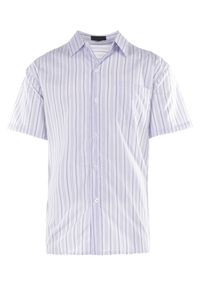 Born2be - Biało-Niebieska Koszula Othriphi. Okazja: na co dzień. Kolekcja: plus size. Kolor: biały. Materiał: tkanina, jeans. Długość rękawa: krótki rękaw. Długość: krótkie. Wzór: gładki, paski. Styl: klasyczny, casual
