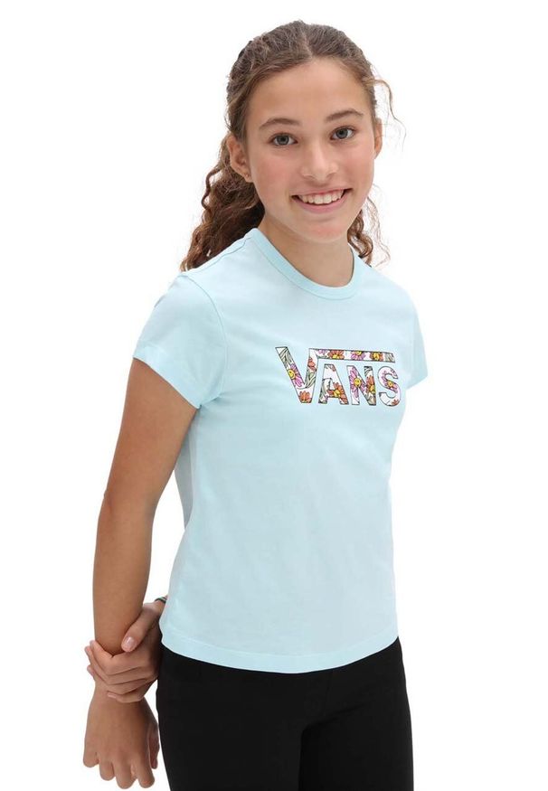 Vans t-shirt bawełniany dziecięcy ELEVATED FLORAL FILL MI BLUE GLOW kolor niebieski. Kolor: niebieski. Materiał: bawełna. Długość rękawa: krótki rękaw. Długość: krótkie. Wzór: nadruk