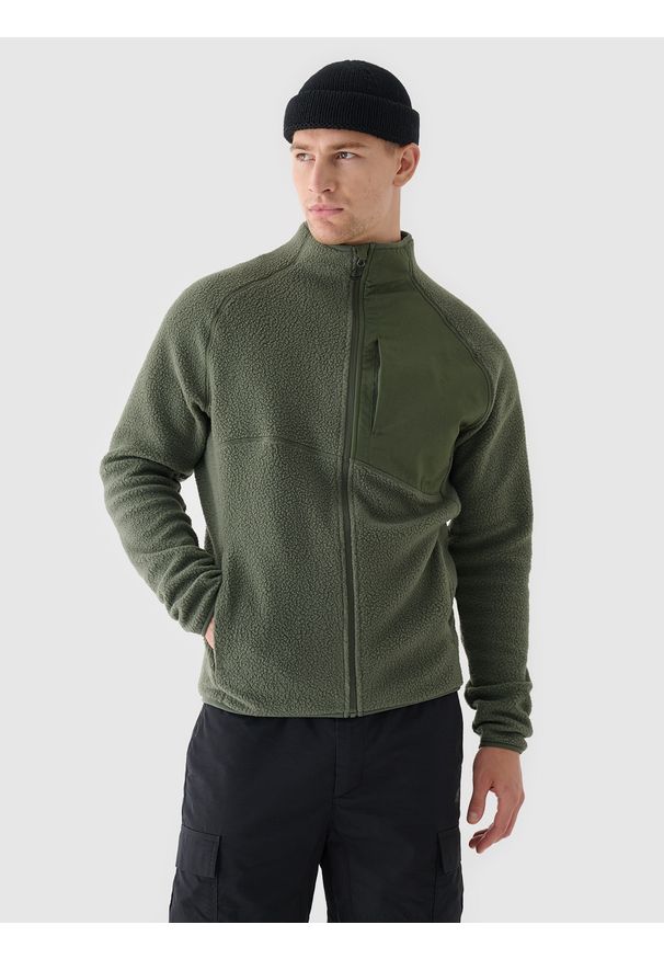 4f - 4F Polar sherpa ze stójką męski - oliwkowy/khaki XXL. Typ kołnierza: kołnierzyk stójkowy. Kolekcja: plus size. Kolor: oliwkowy, brązowy, wielokolorowy. Materiał: polar. Długość rękawa: raglanowy rękaw. Sezon: zima. Sport: narciarstwo, turystyka piesza, snowboard, wspinaczka