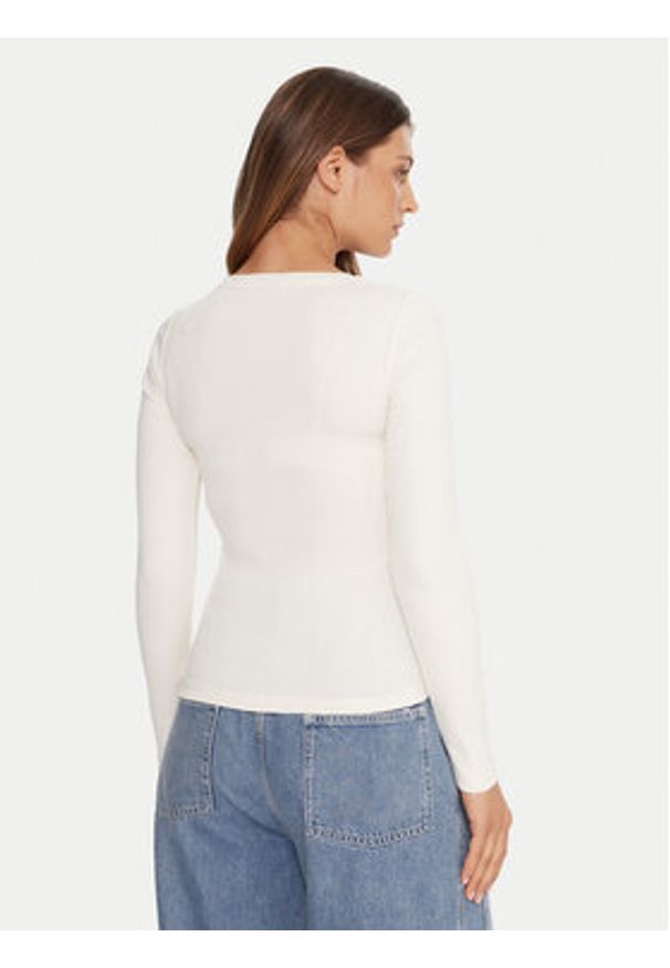 Guess Jeans Bluzka W5BP01 KA0H1 Beżowy Slim Fit. Kolor: beżowy. Materiał: bawełna