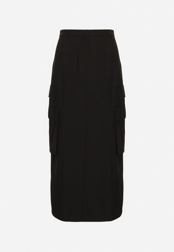 Born2be - Czarna Spódnica w Stylu Utility z Kieszeniami i Rozcięciem na Przodzie Temari. Okazja: na co dzień. Stan: podwyższony. Kolor: czarny. Styl: elegancki, casual