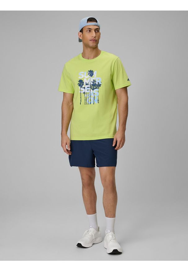 4f - 4F T-shirt oversize z nadrukiem męski - zielony S. Okazja: na co dzień. Kolor: zielony. Materiał: jersey, bawełna, materiał, dzianina. Wzór: nadruk. Styl: klasyczny, wakacyjny, elegancki, casual, sportowy